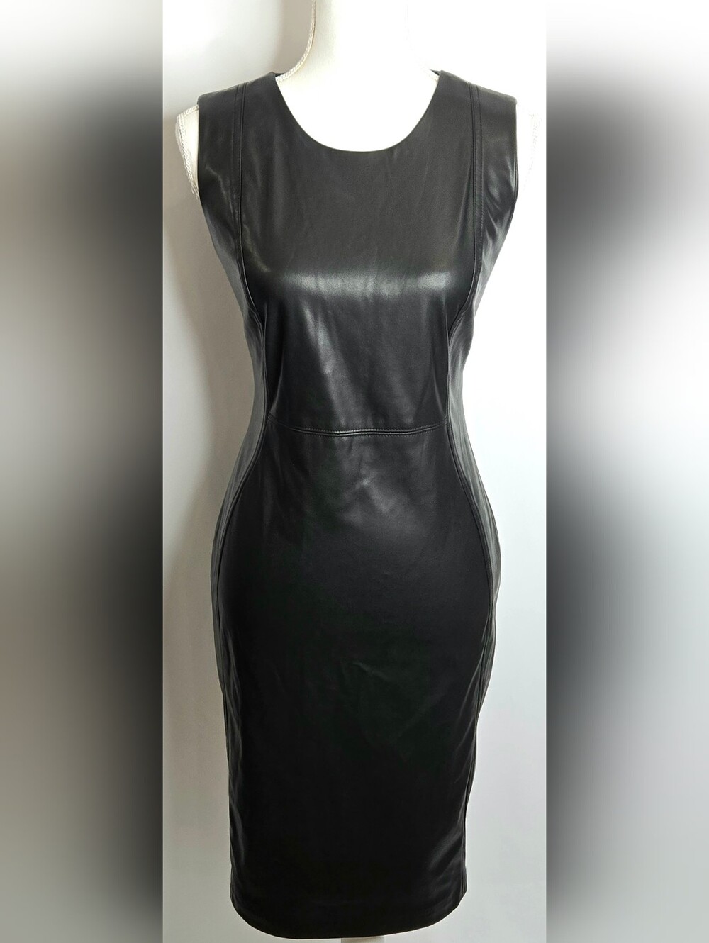 Calvin Klein Buttery-Soft Black Faux Leather Sheath Dress- NWOT Size 10